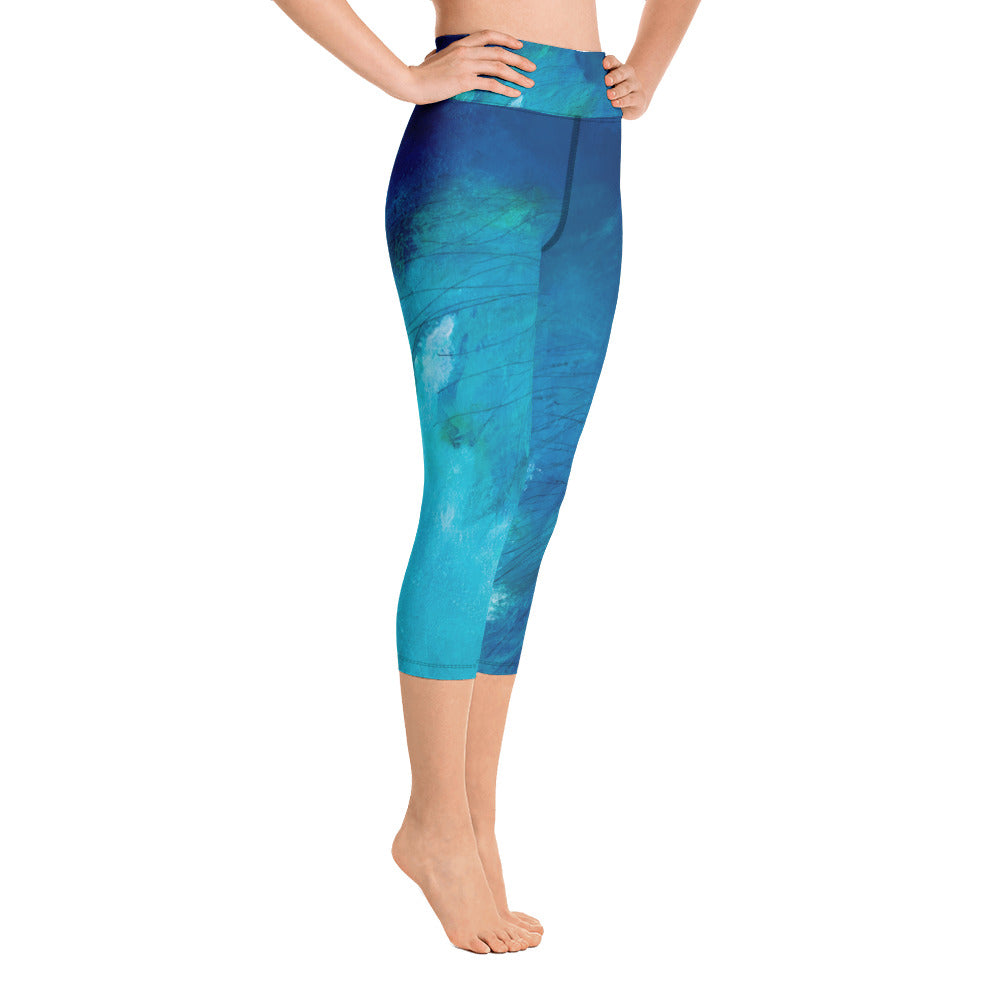 Blue Feather | Women's Fine Art High-Waist Capris