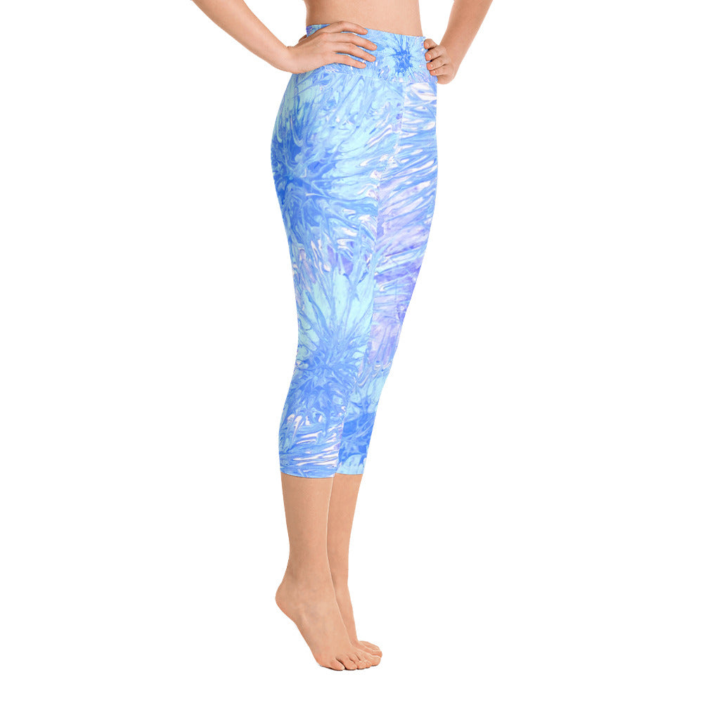 Light Blue Splatter | Women's Fine Art High-Waist Capris