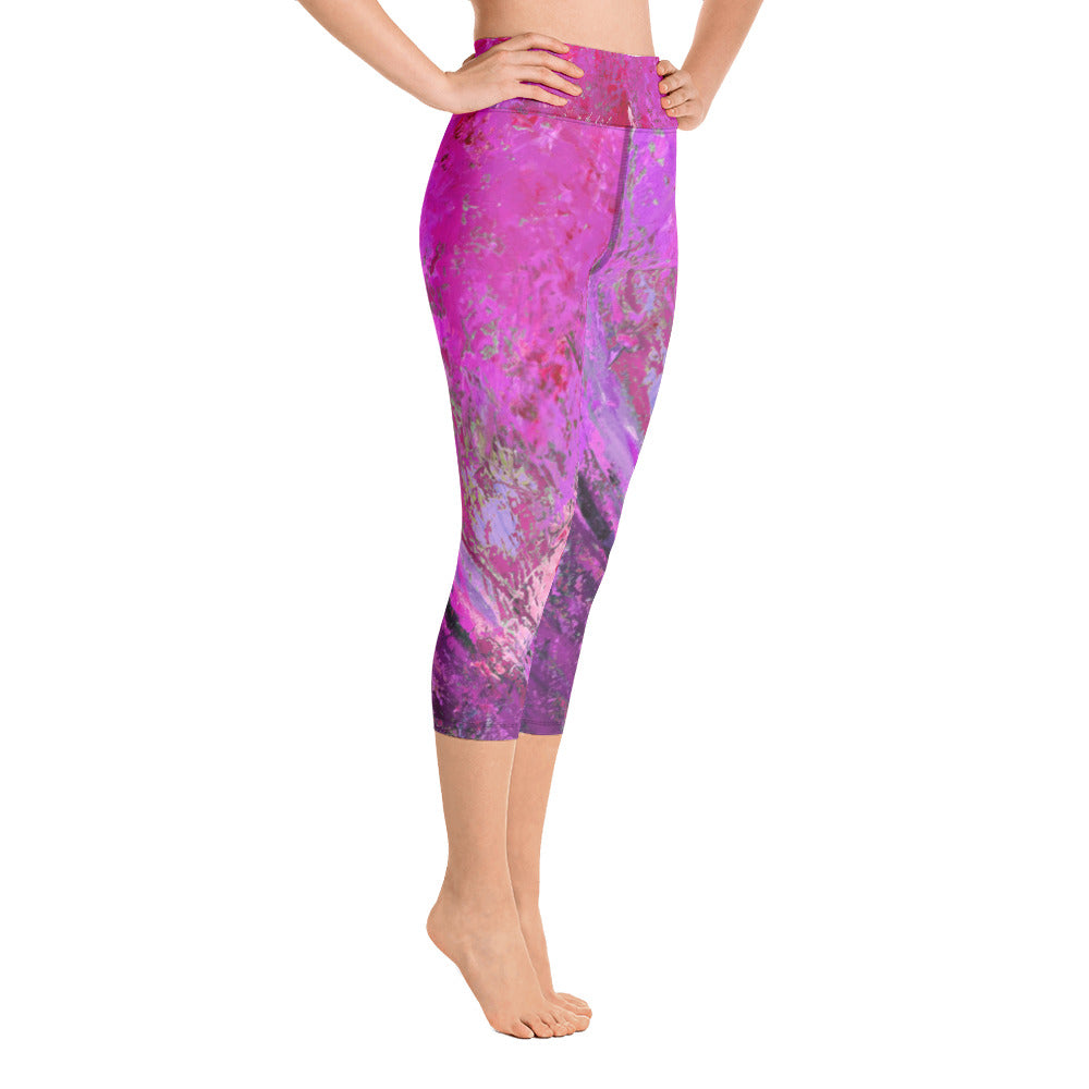 Coral Heart Fuchsia | Women's Fine Art High-Waist Capris
