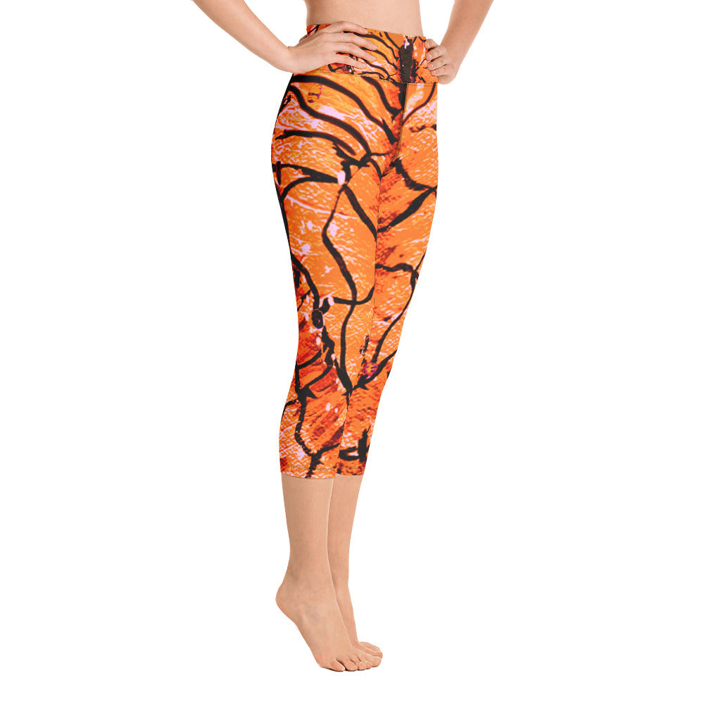 Orange Butterfly | Women's Fine Art High-Waist Capris | Debbie Dannheisser Threads