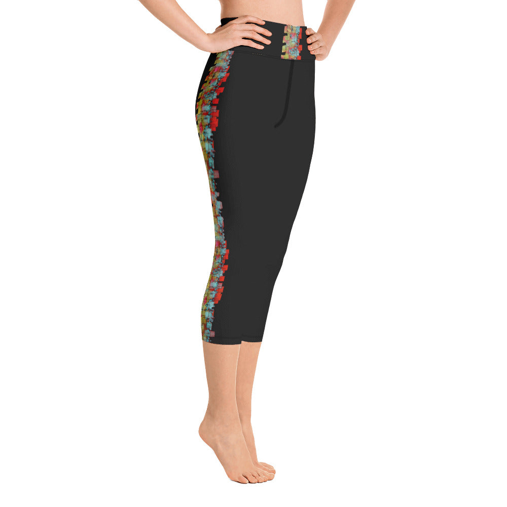 Mosaic on Black Vertical | Women's Fine Art High-Waist Capris