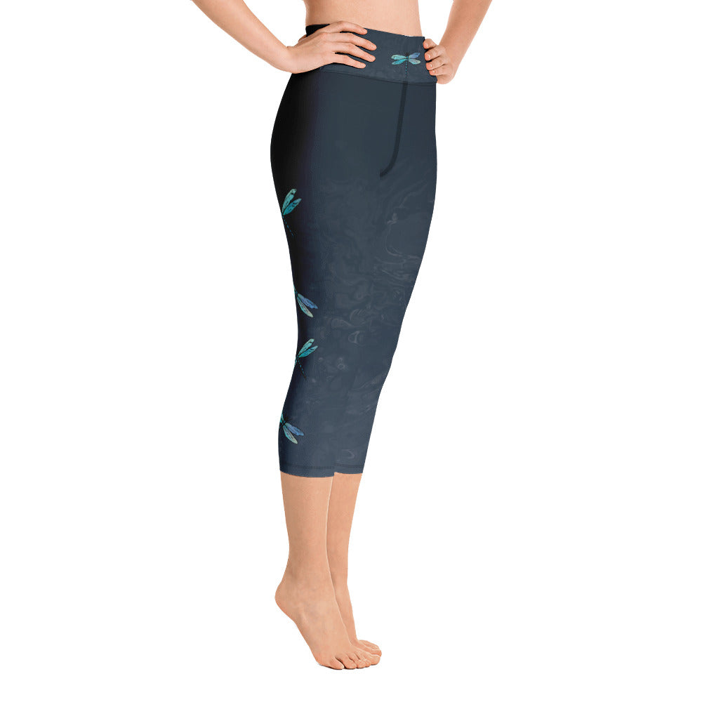 Fluid with Dragonflies | Women's Fine Art High-Waist Capris