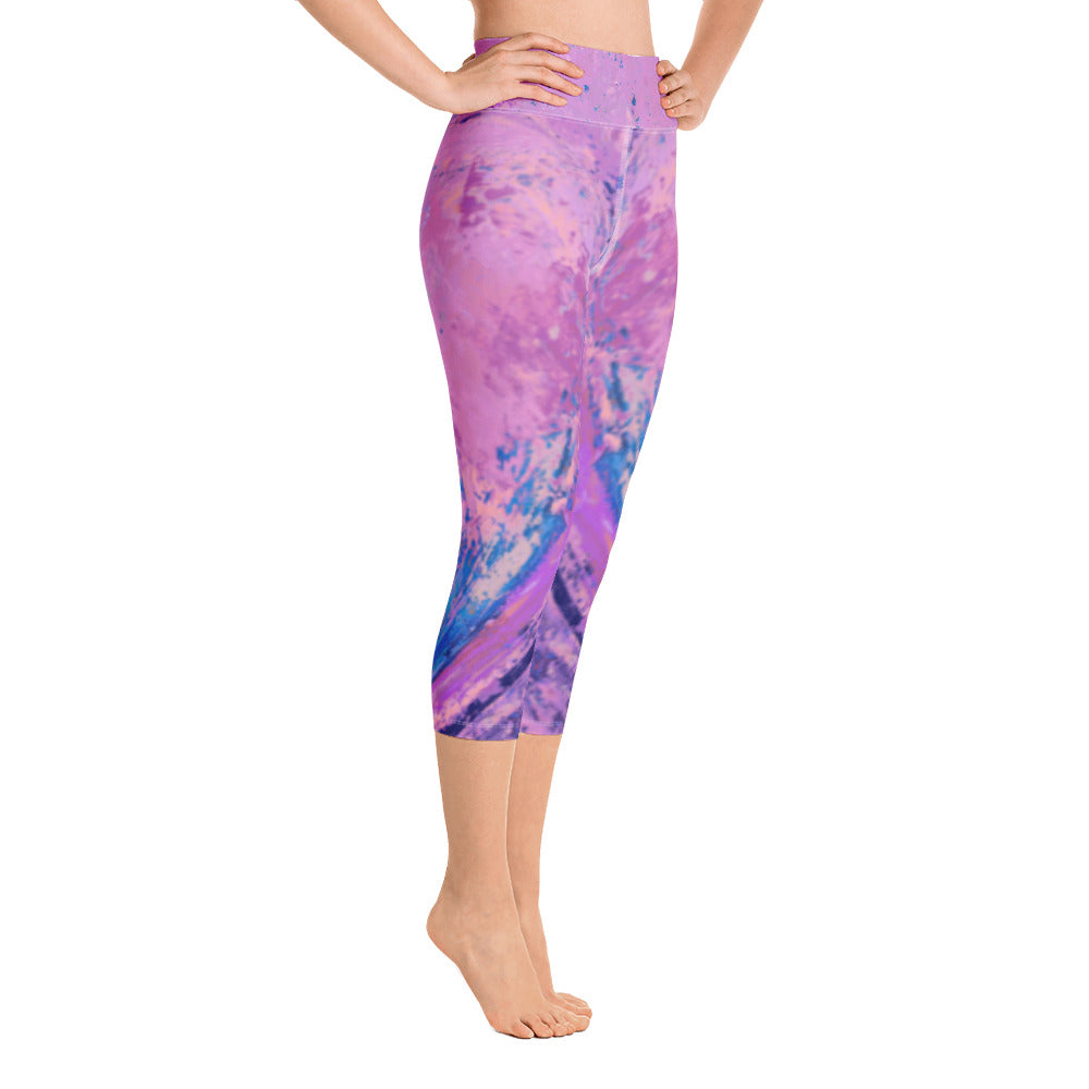 Coral Heart Light Magenta | Women's Fine Art High-Waist Capris