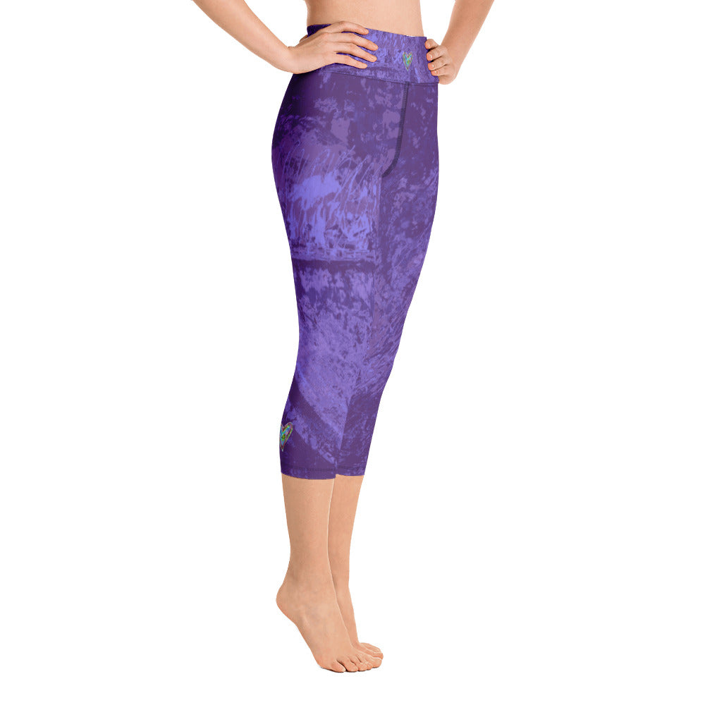 Coral Heart Deep Purple | Women's Fine Art High-Waist Capris