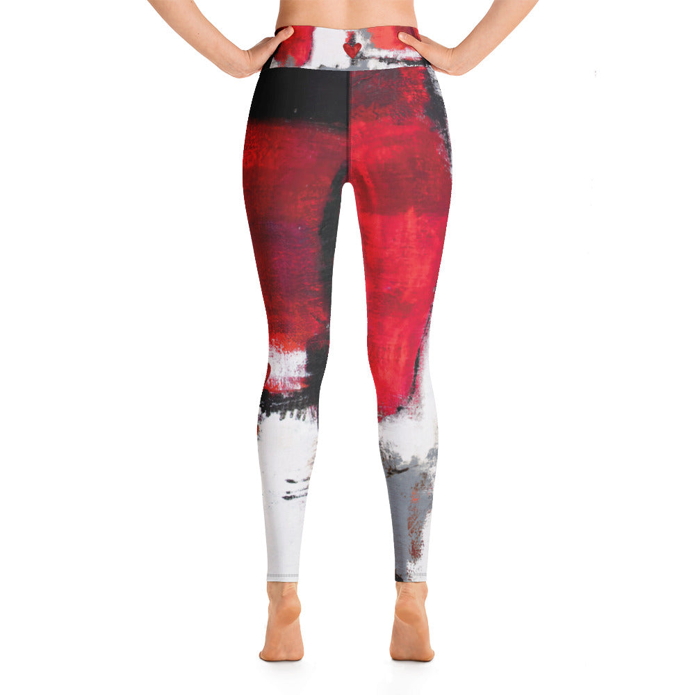 Abstract Woman Red and Grey with Red Hearts | Women's Fine Art High-Waist Leggings