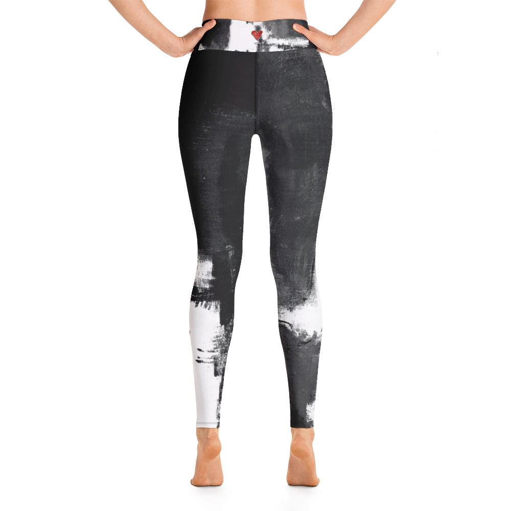 Abstract Woman Black and White with Red Hearts | Women's Fine Art High-Waist Leggings