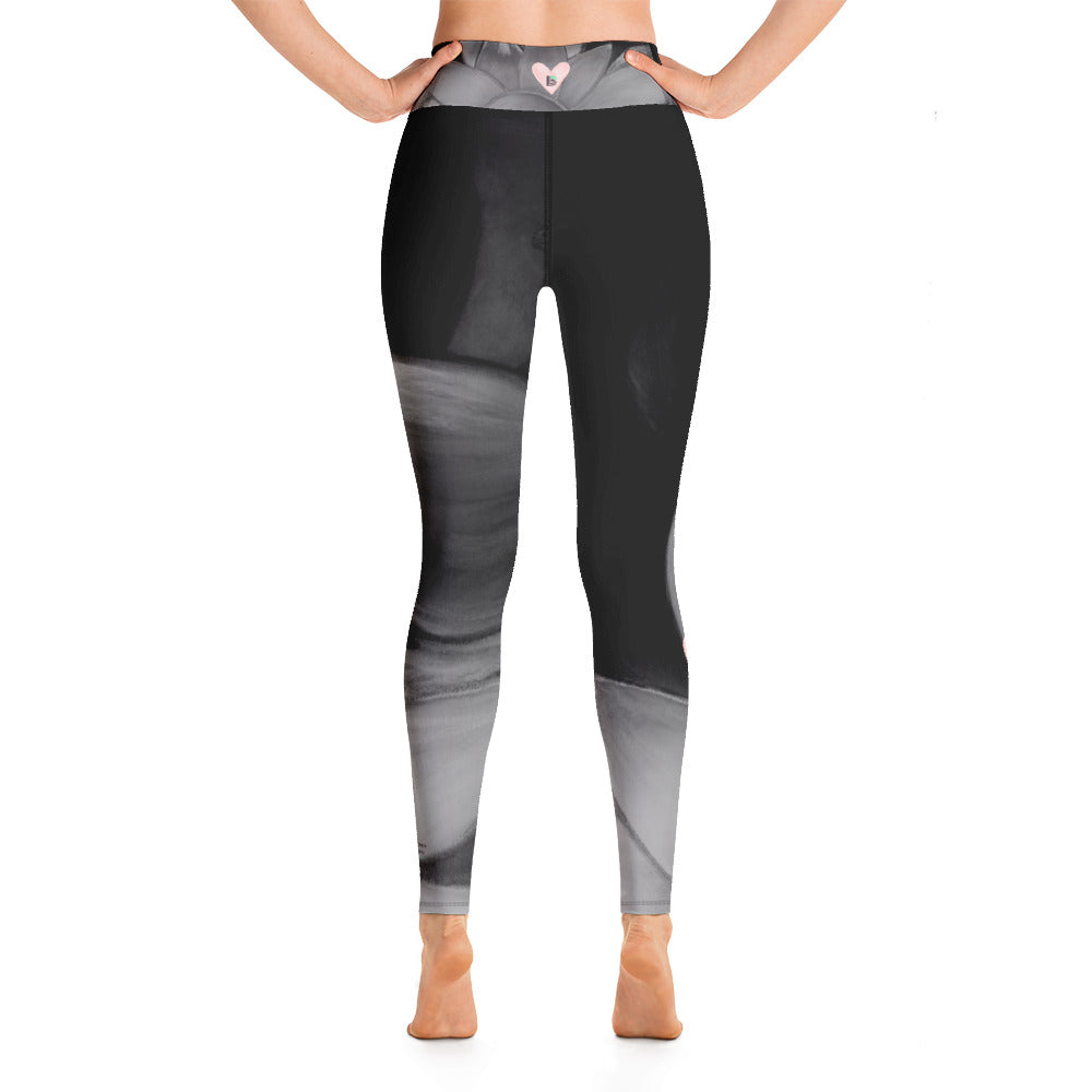 Flower on Grey with Blush Hearts BBBS | Women's Fine Art High-Waist Leggings