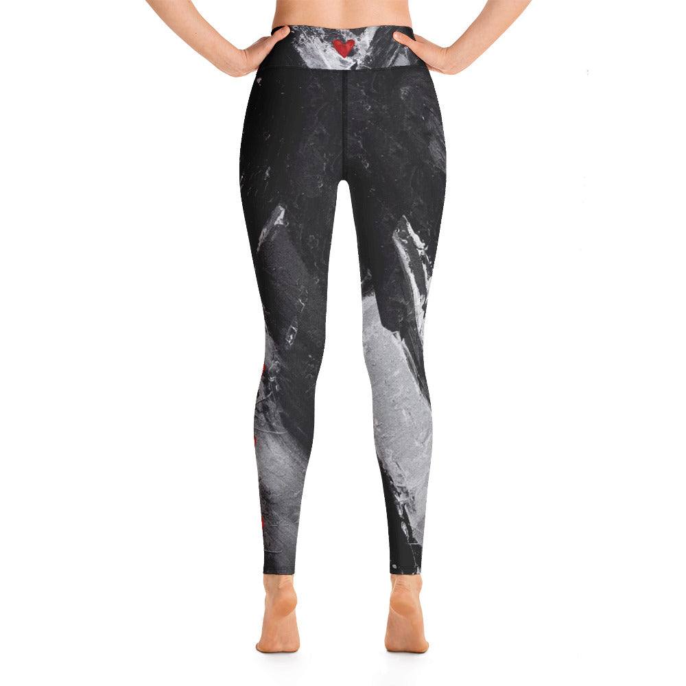 Heart Explosion Noir with Red Hearts | Women's Fine Art High-Waist Leggings