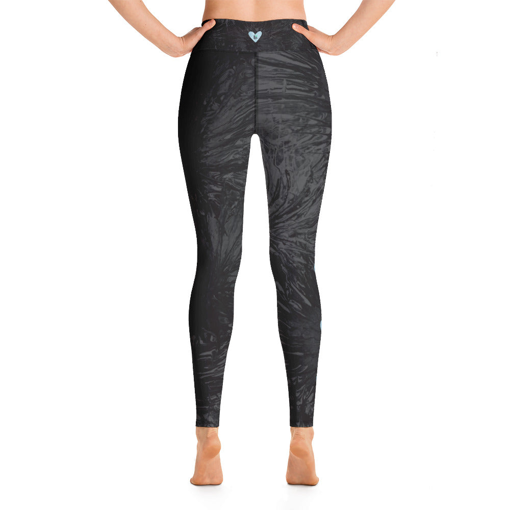 Black Splatter with Light Blue Hearts BBBS | Women's Fine Art High-Waist Leggings