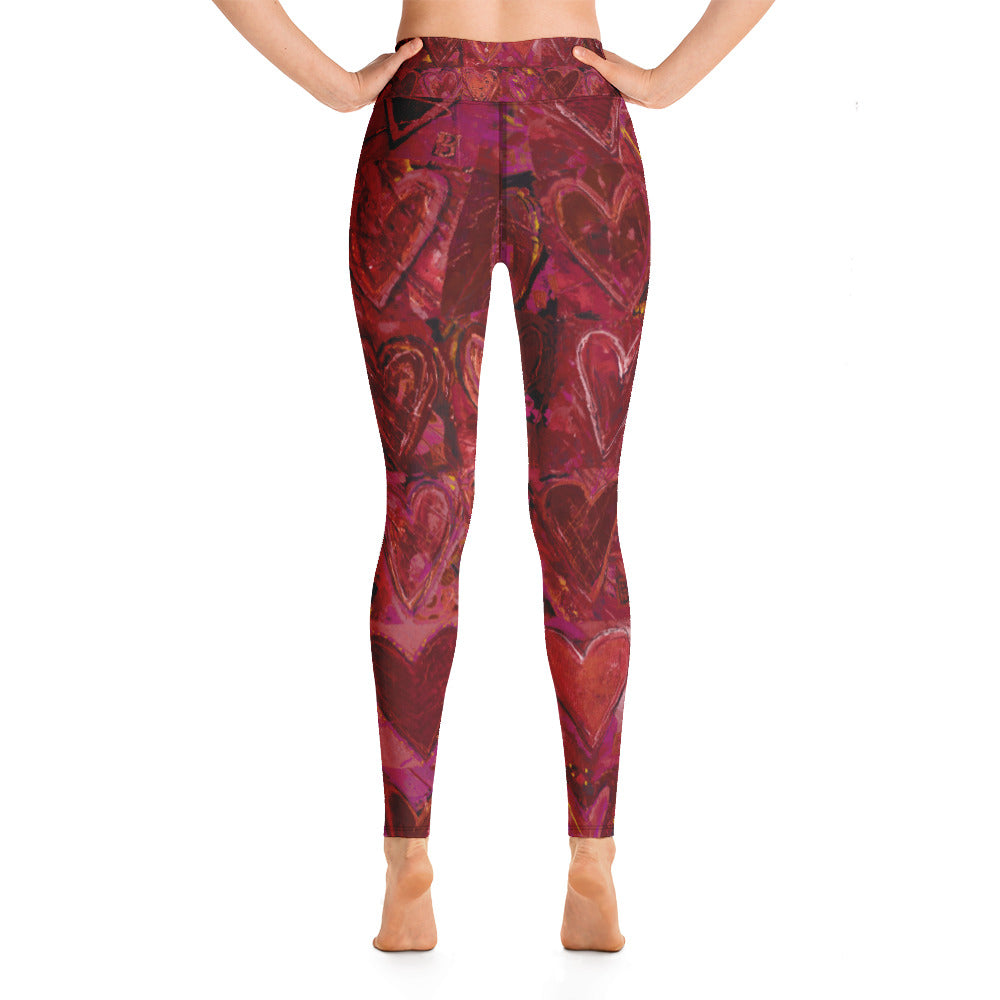 Hearts Without Borders Red and Dark Purple | Women's Fine Art High-Waist Leggings