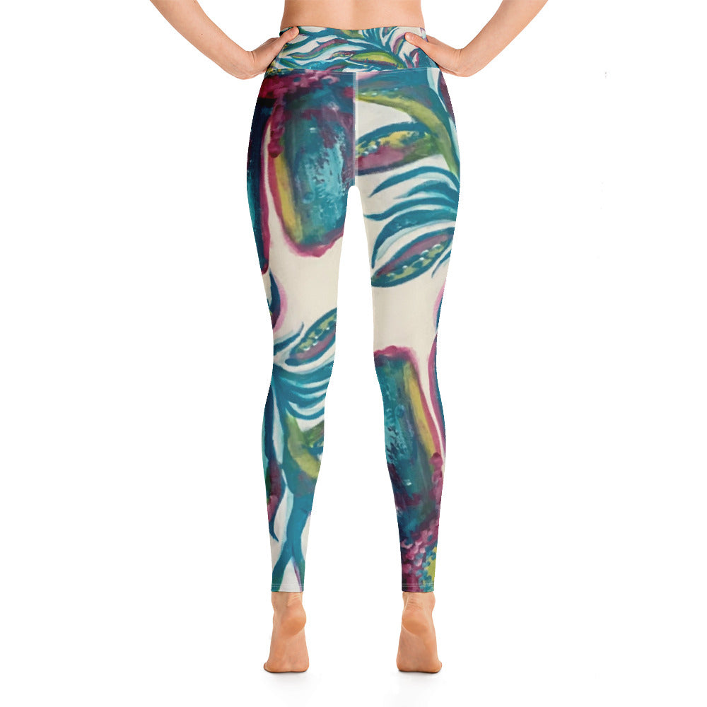 Turquoise Floral | Women's Fine Art High-Waist Leggings