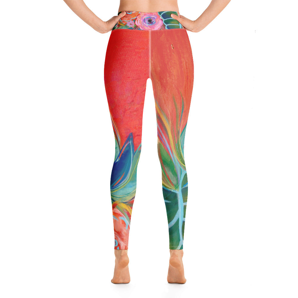 Orange Floral | Women's Fine Art High-Waist Leggings