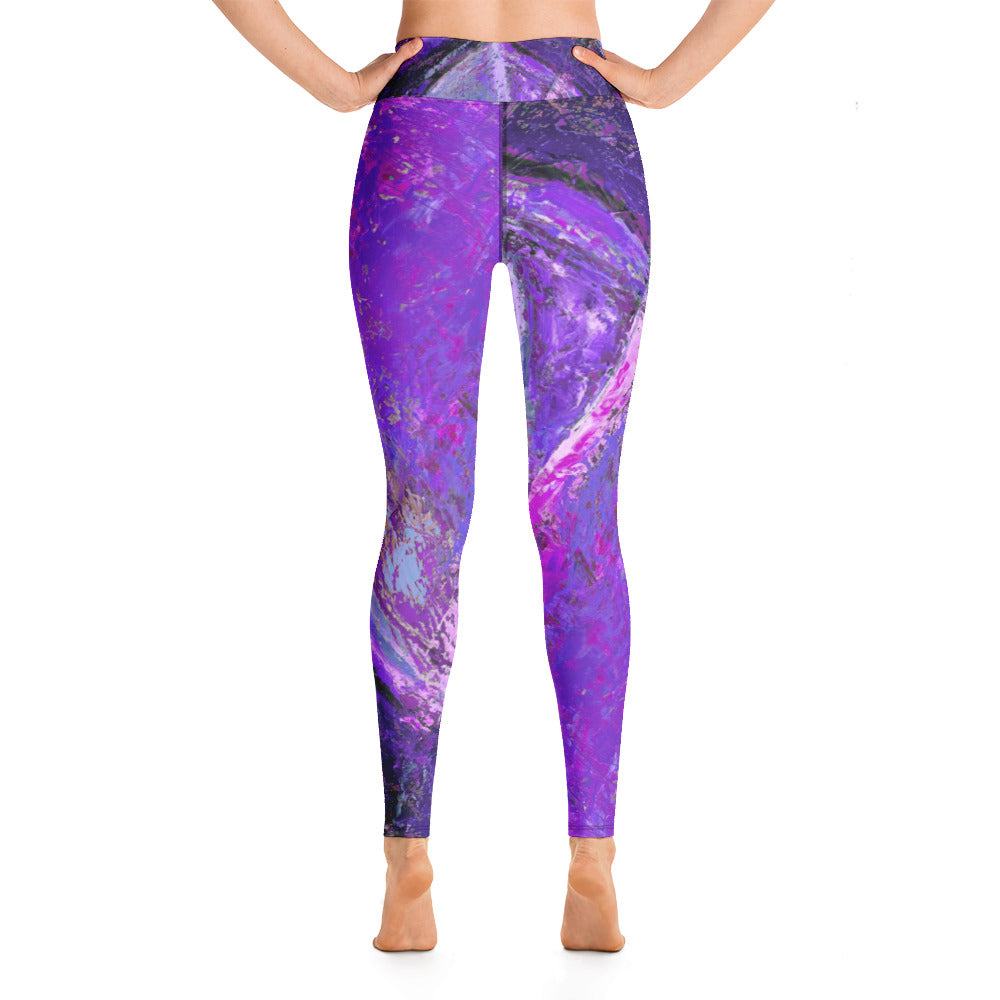 Coral Heart Purple & Blue | Women's Fine Art High-Waist Leggings
