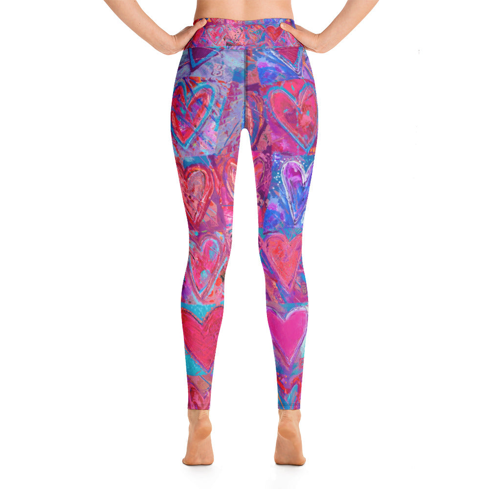 Hearts without Borders Red & Blue | Women's Fine Art High-Waist Leggings