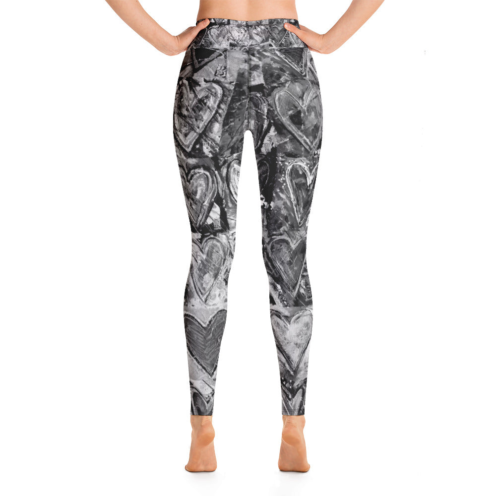 Hearts without Borders Black & White | Women's Fine Art High-Waist Leggings
