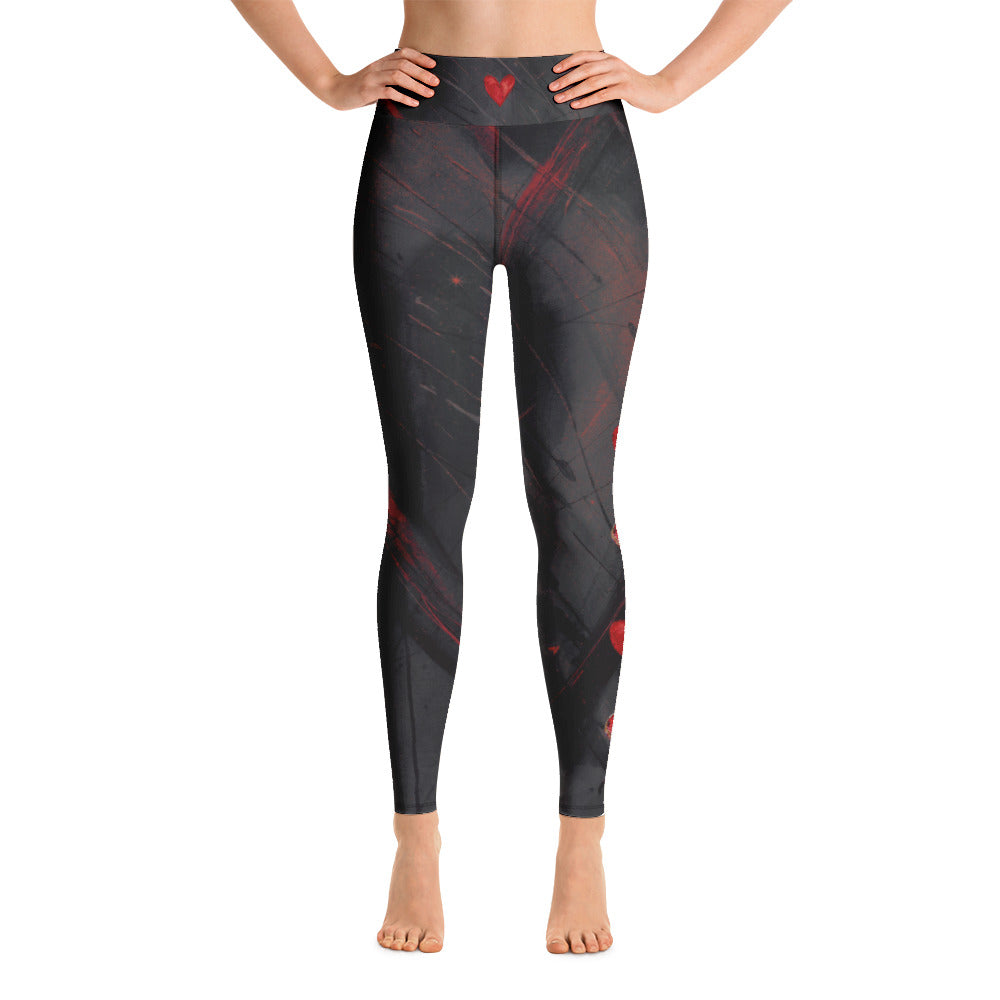 Heart of Color Black with Red Hearts | Women's Fine Art High-Waist Leggings
