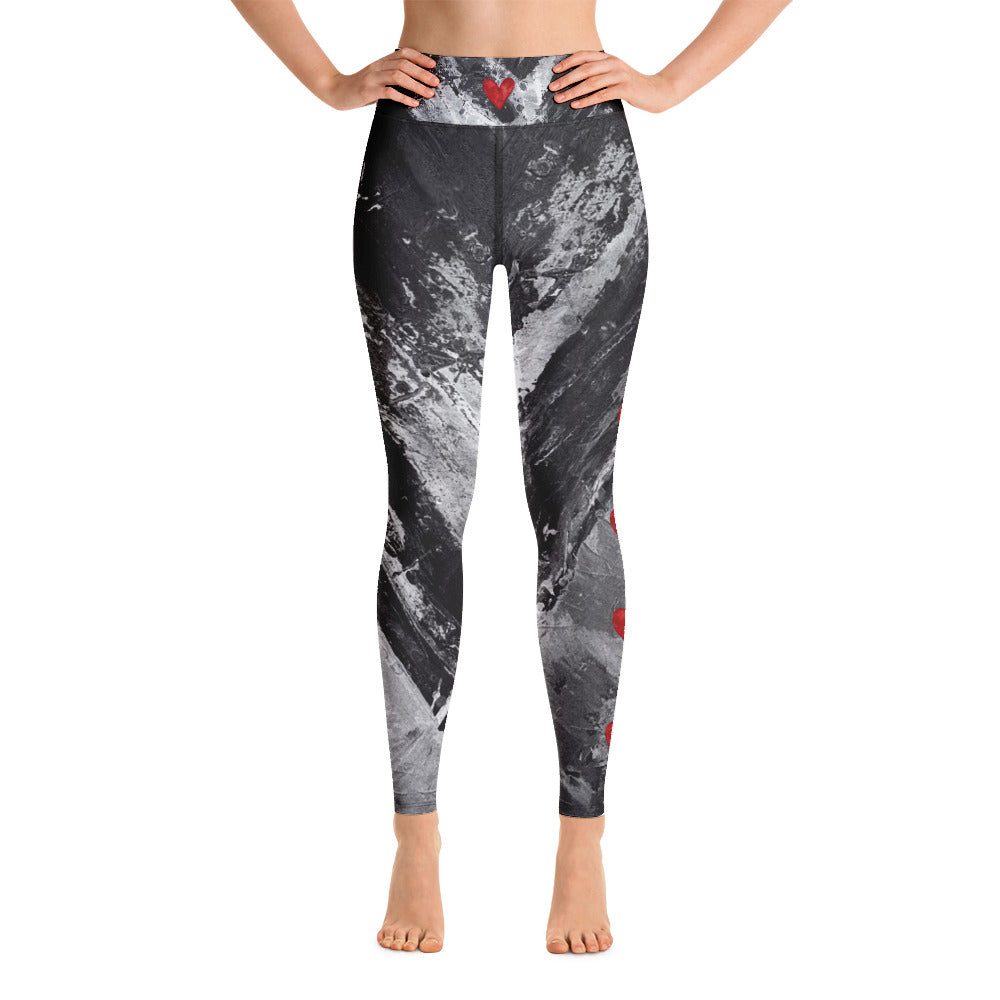 Heart Explosion Noir with Red Hearts | Women's Fine Art High-Waist Leggings