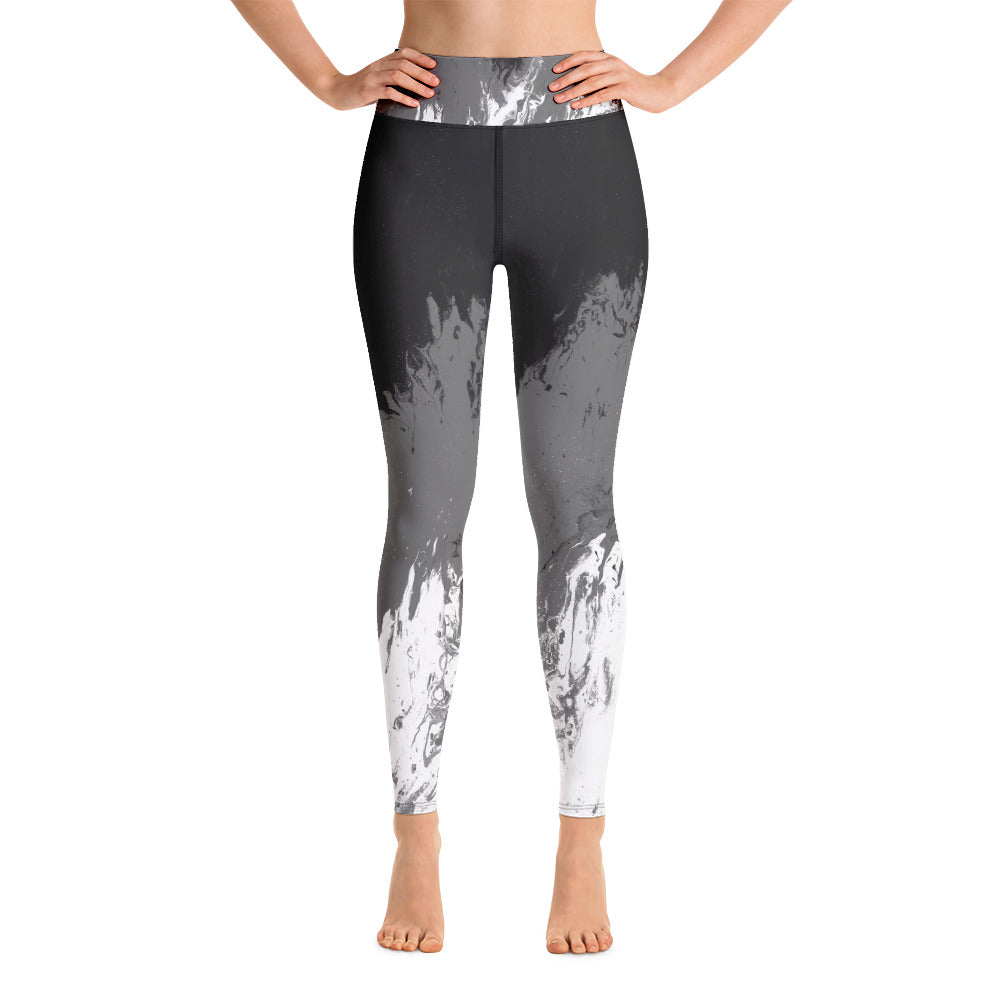 Fluid Mahogany Grey and White | Women's Fine Art High-Waist Leggings