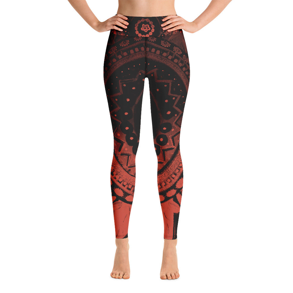 Mandala Rust | Women's Fine Art High-Waist Leggings