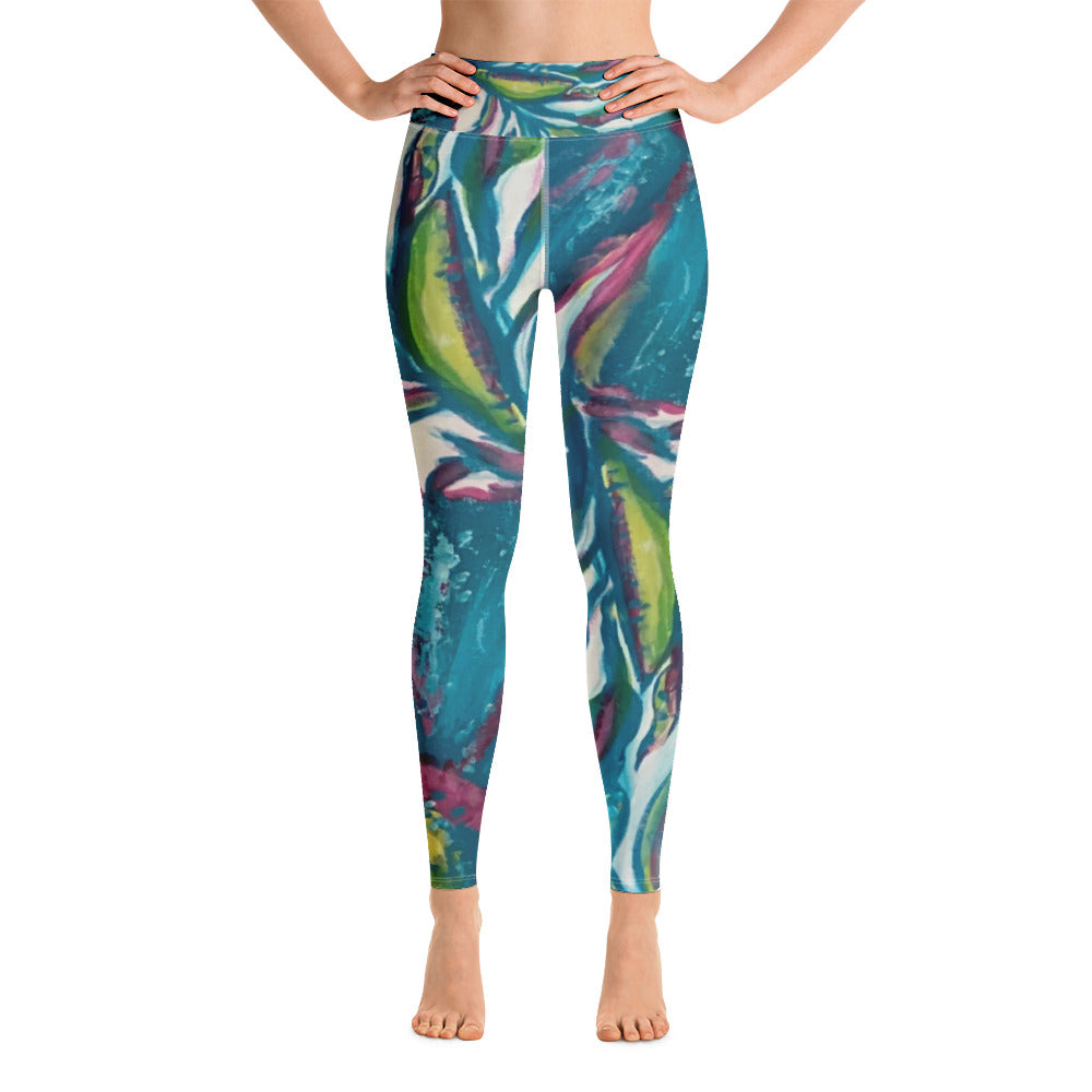 Turquoise Floral | Women's Fine Art High-Waist Leggings