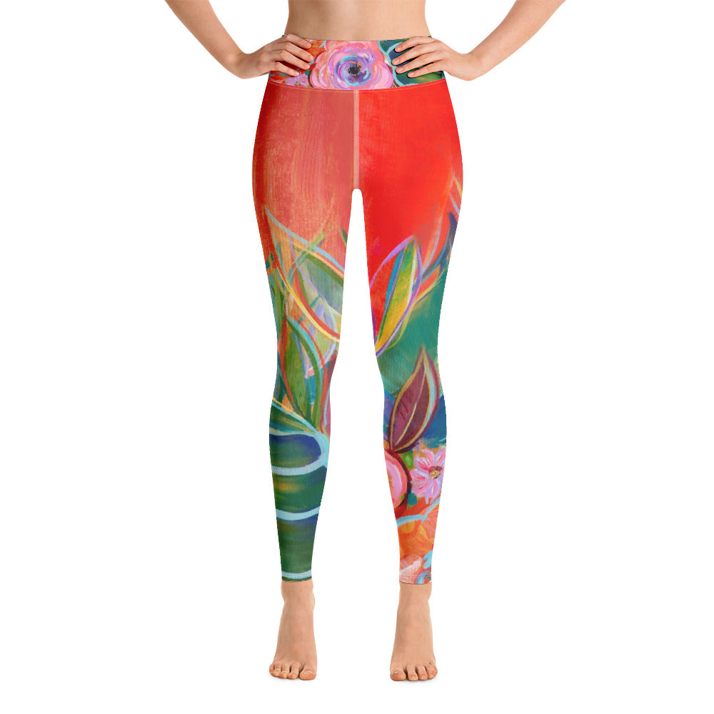 Orange Floral | Women's Fine Art High-Waist Leggings