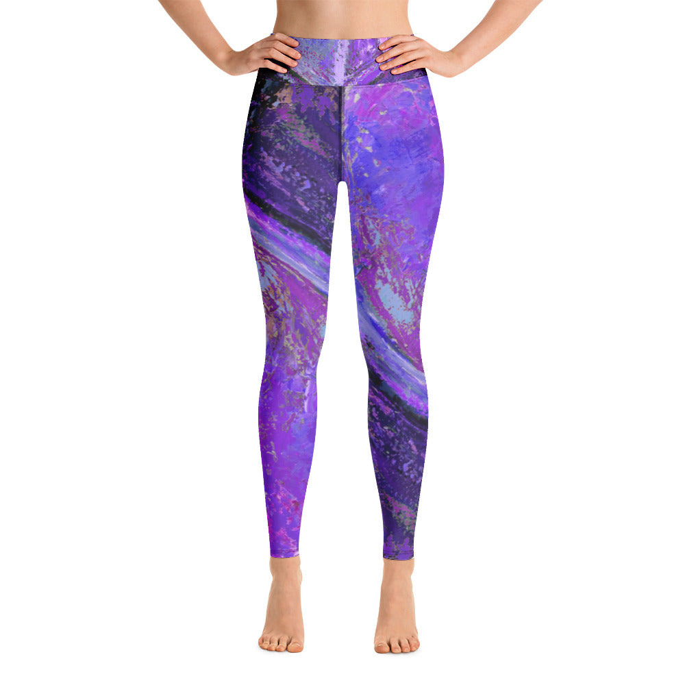 Coral Heart Purple & Blue | Women's Fine Art High-Waist Leggings