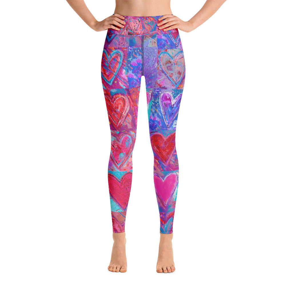 Hearts without Borders Red & Blue | Women's Fine Art High-Waist Leggings