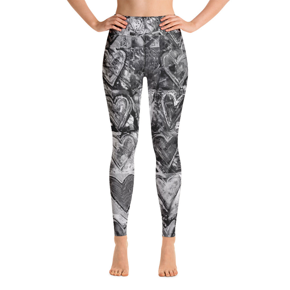 Hearts without Borders Black & White | Women's Fine Art High-Waist Leggings