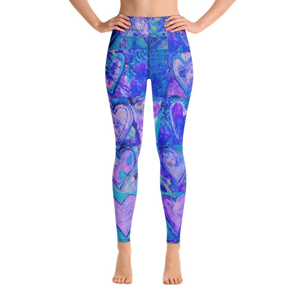 Hearts without Borders Blue & Red | Women's Fine Art High-Waist Leggings