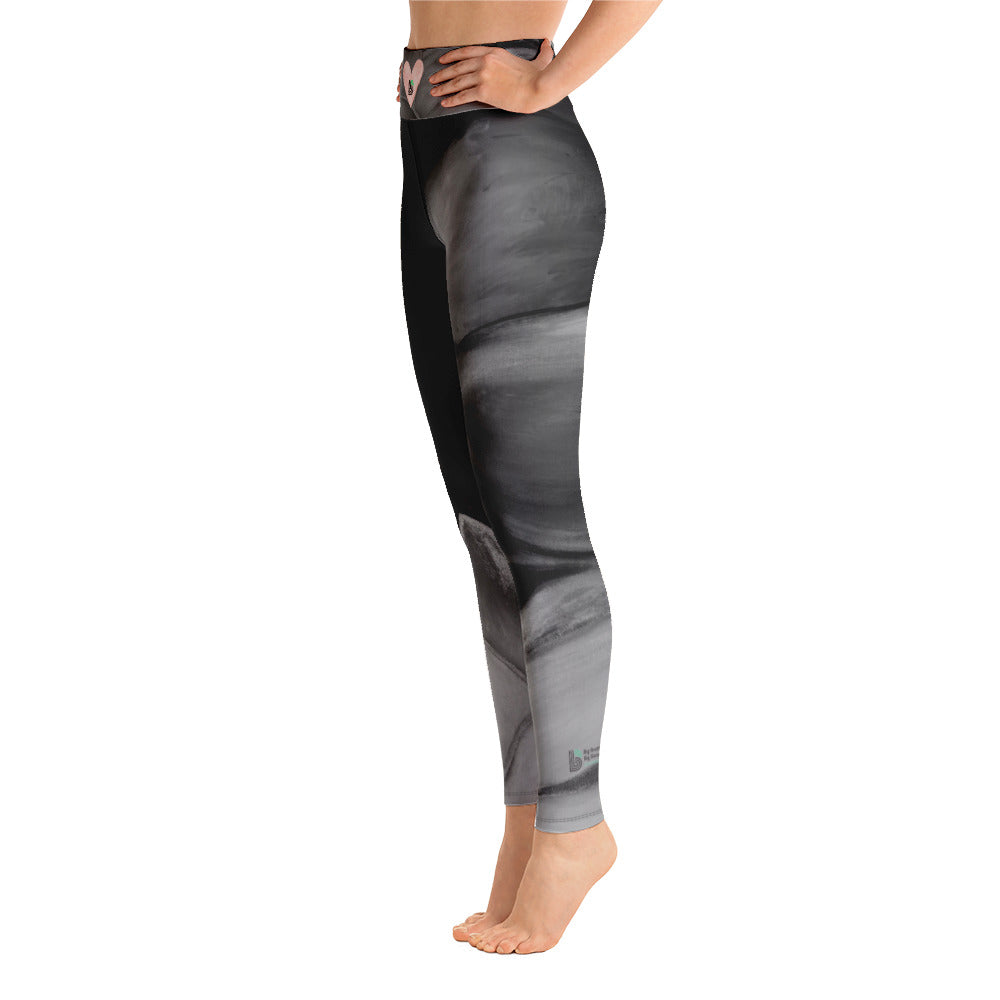 Flower on Grey with Blush Hearts BBBS | Women's Fine Art High-Waist Leggings