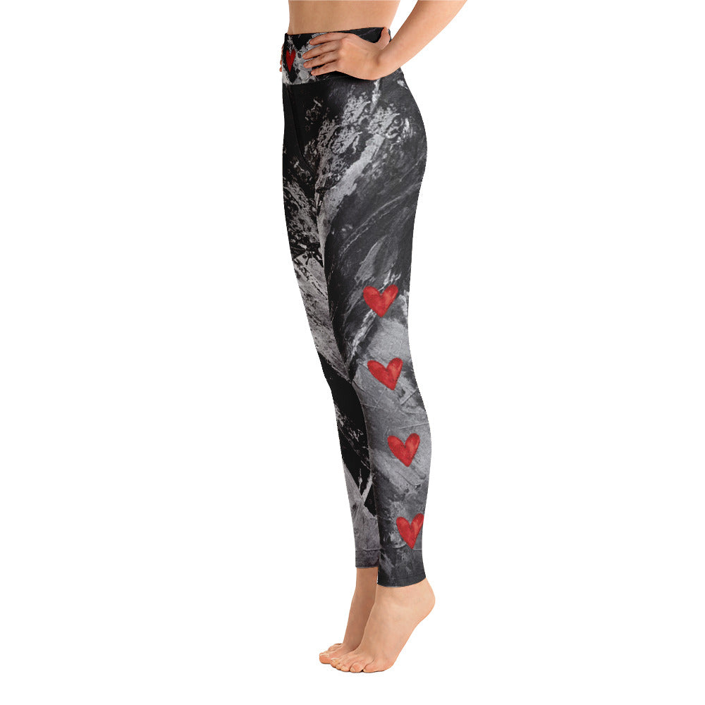 Heart Explosion Noir with Red Hearts | Women's Fine Art High-Waist Leggings
