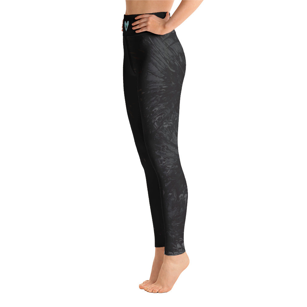 Black Splatter with Light Blue Hearts BBBS | Women's Fine Art High-Waist Leggings