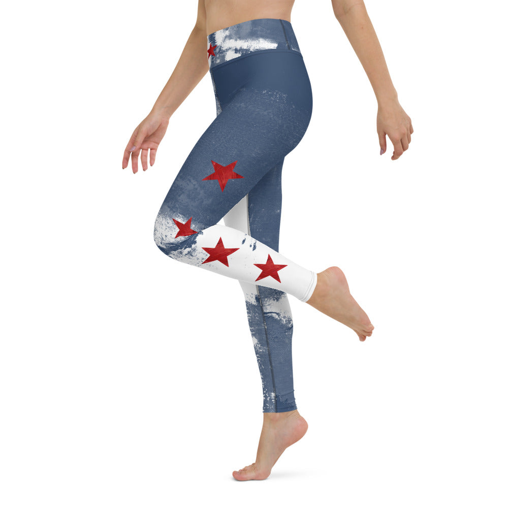 Independence - Blue and White with Red Stars | Women's Fine Art High-Waist Leggings