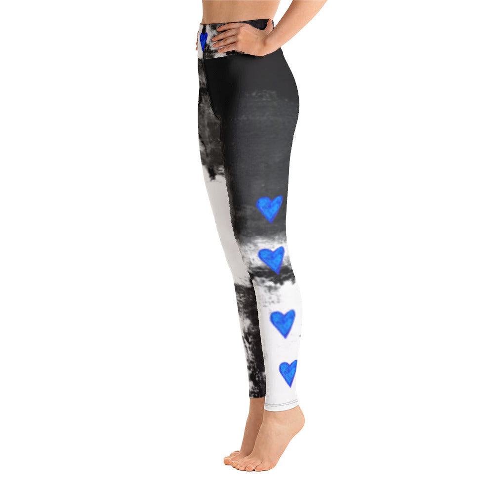 Abstract Woman Black and White with Hearts | Women's Fine Art High-Waist Leggings