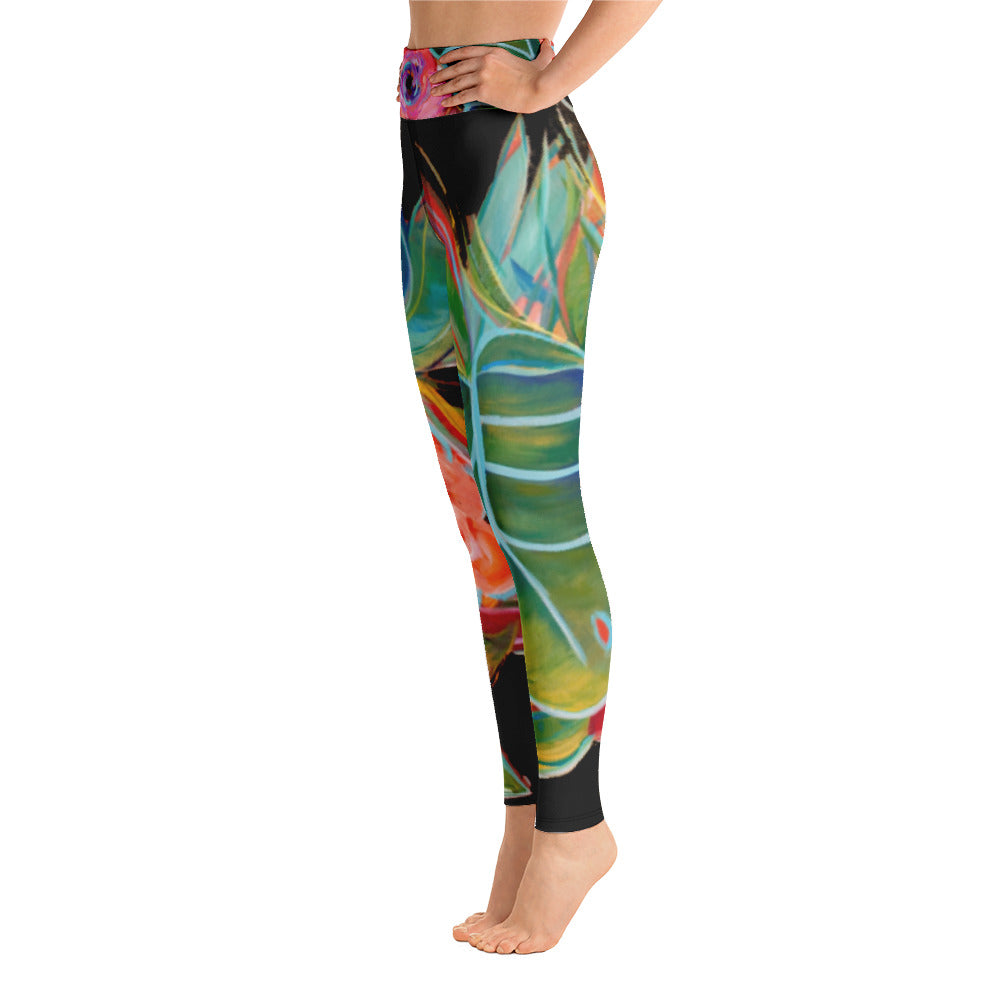 Orange Floral | Women's Fine Art High-Waist Leggings