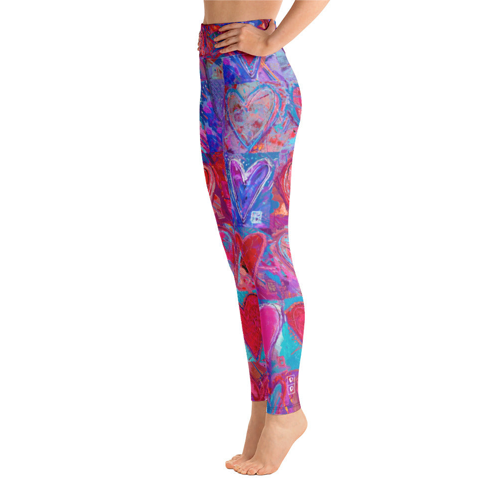 Hearts without Borders Red & Blue | Women's Fine Art High-Waist Leggings