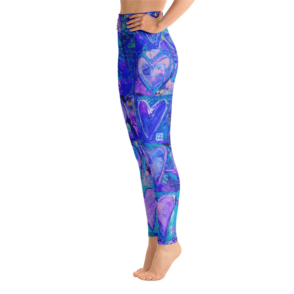 Hearts without Borders Blue & Red | Women's Fine Art High-Waist Leggings