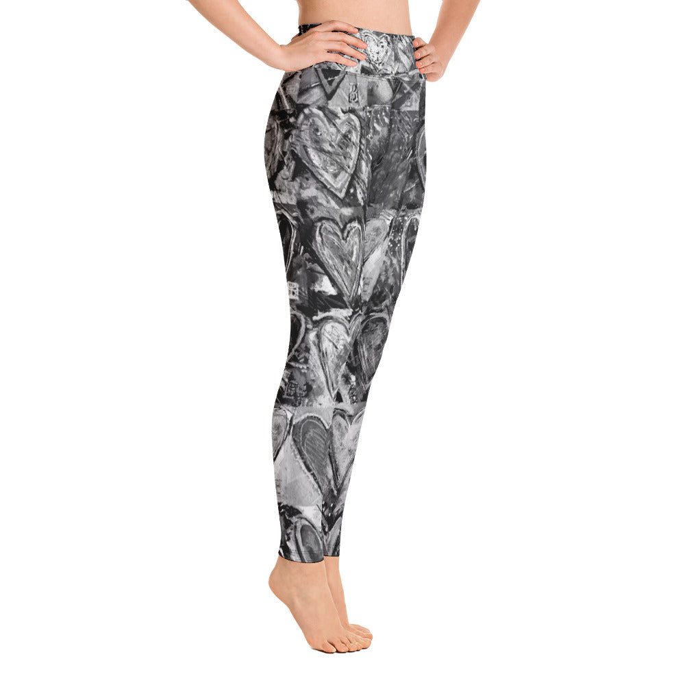 Hearts without Borders Black & White | Women's Fine Art High-Waist Leggings