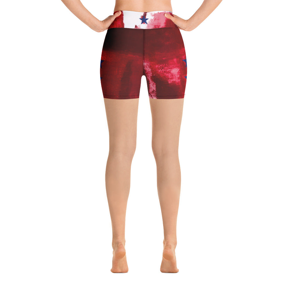 "Independence - Red and White with Blue Stars" Yoga Shorts