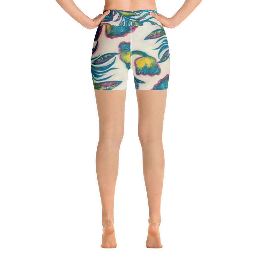 "Turquoise Floral" Yoga Shorts