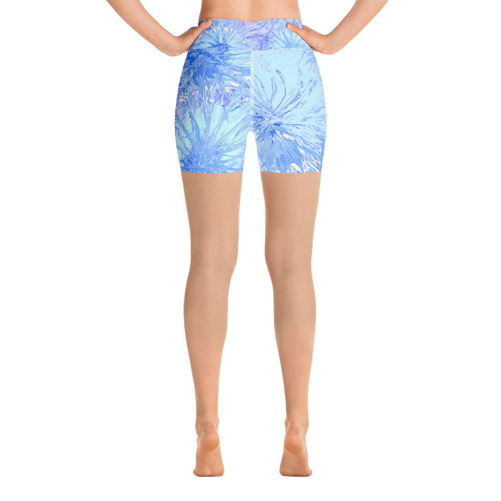 "Light Blue Splatter" Yoga Shorts