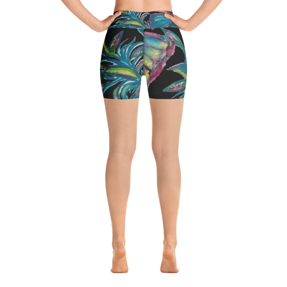"Turquoise Floral" Yoga Shorts