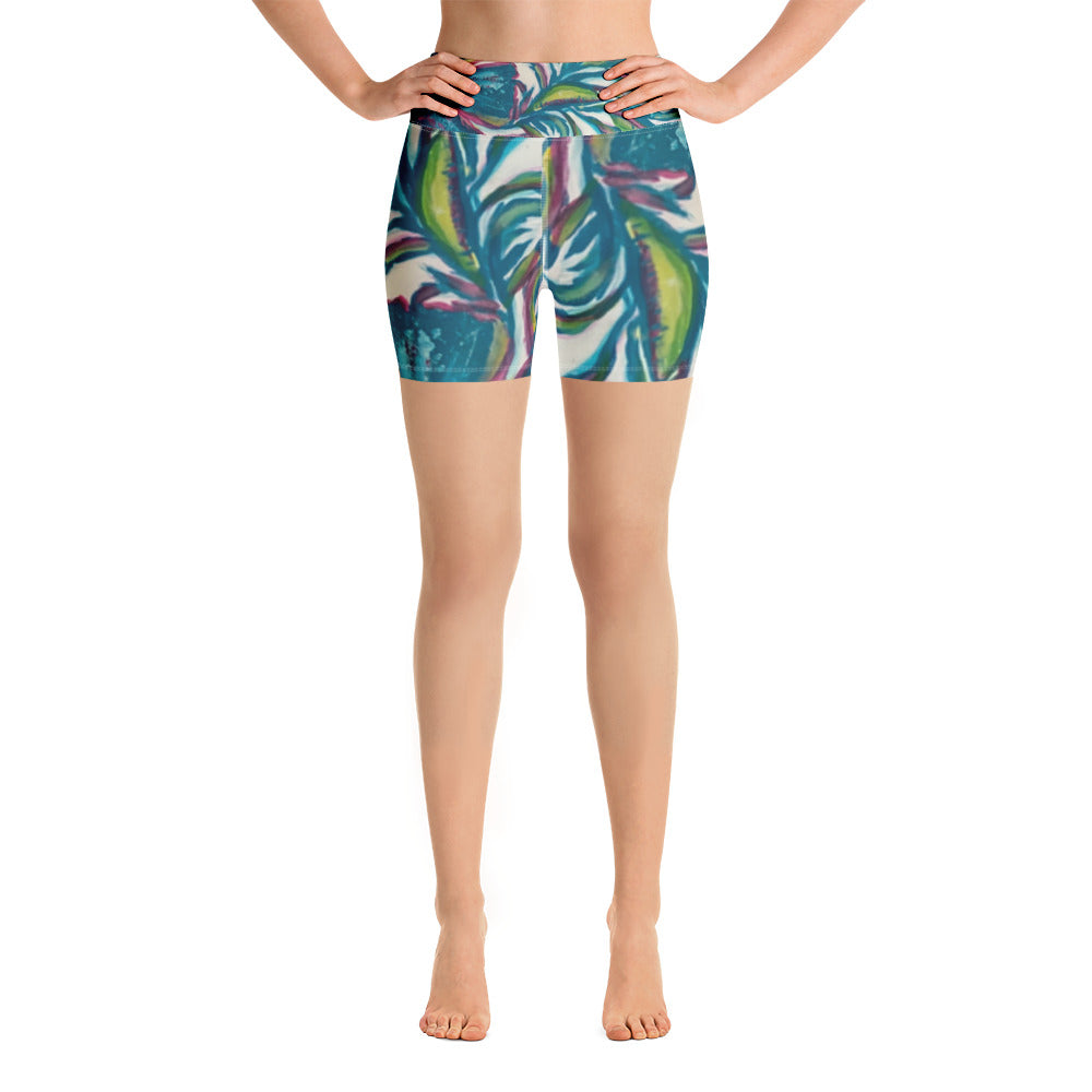 "Turquoise Floral" Yoga Shorts