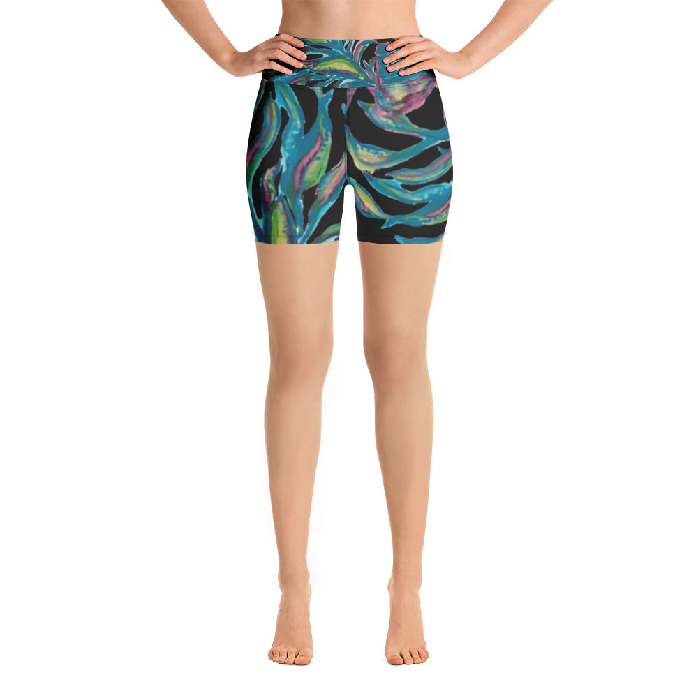 "Turquoise Floral" Yoga Shorts