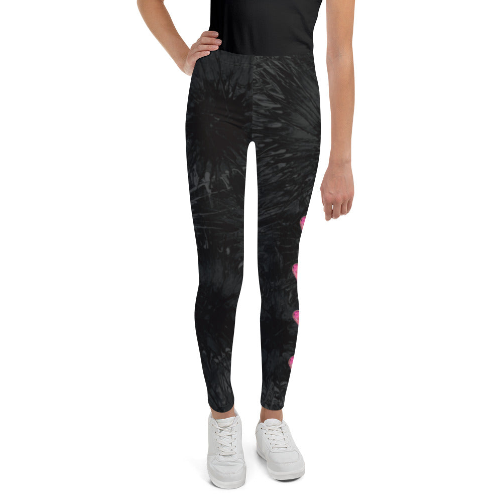 "Black Splatter with Hot Pink Hearts" Kid's Leggings