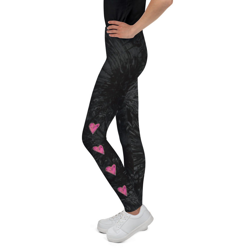 "Black Splatter with Hot Pink Hearts" Kid's Leggings