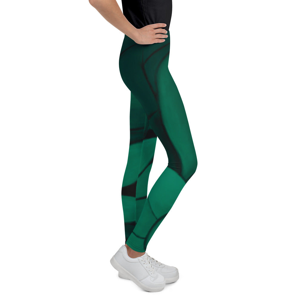 "Flower on Emerald and with Red Hearts" Kids Leggings