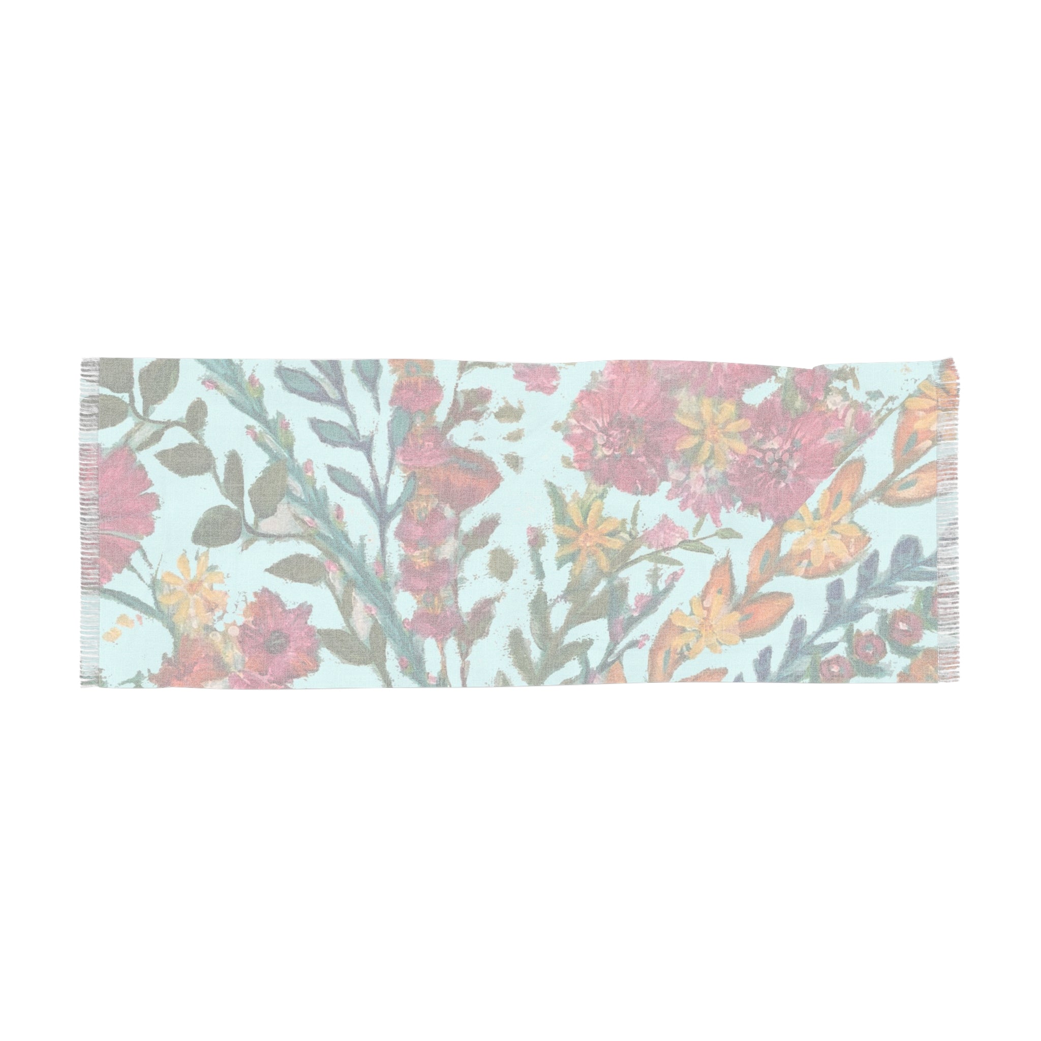 Flower Garden on Light Cyan Bouquet Scarf | Floral Spring Lightweight Scarf