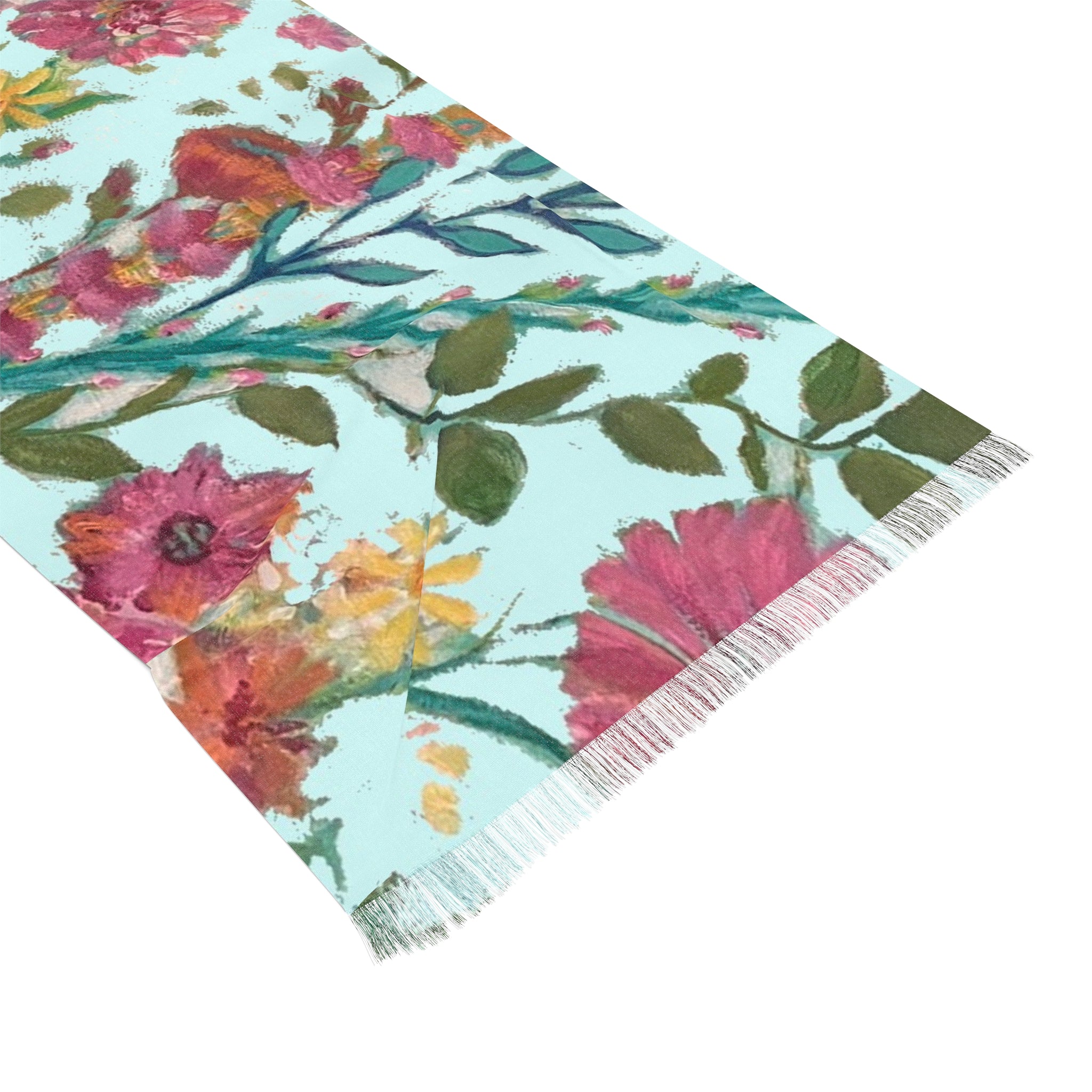 Flower Garden on Light Cyan Bouquet Scarf | Floral Spring Lightweight Scarf