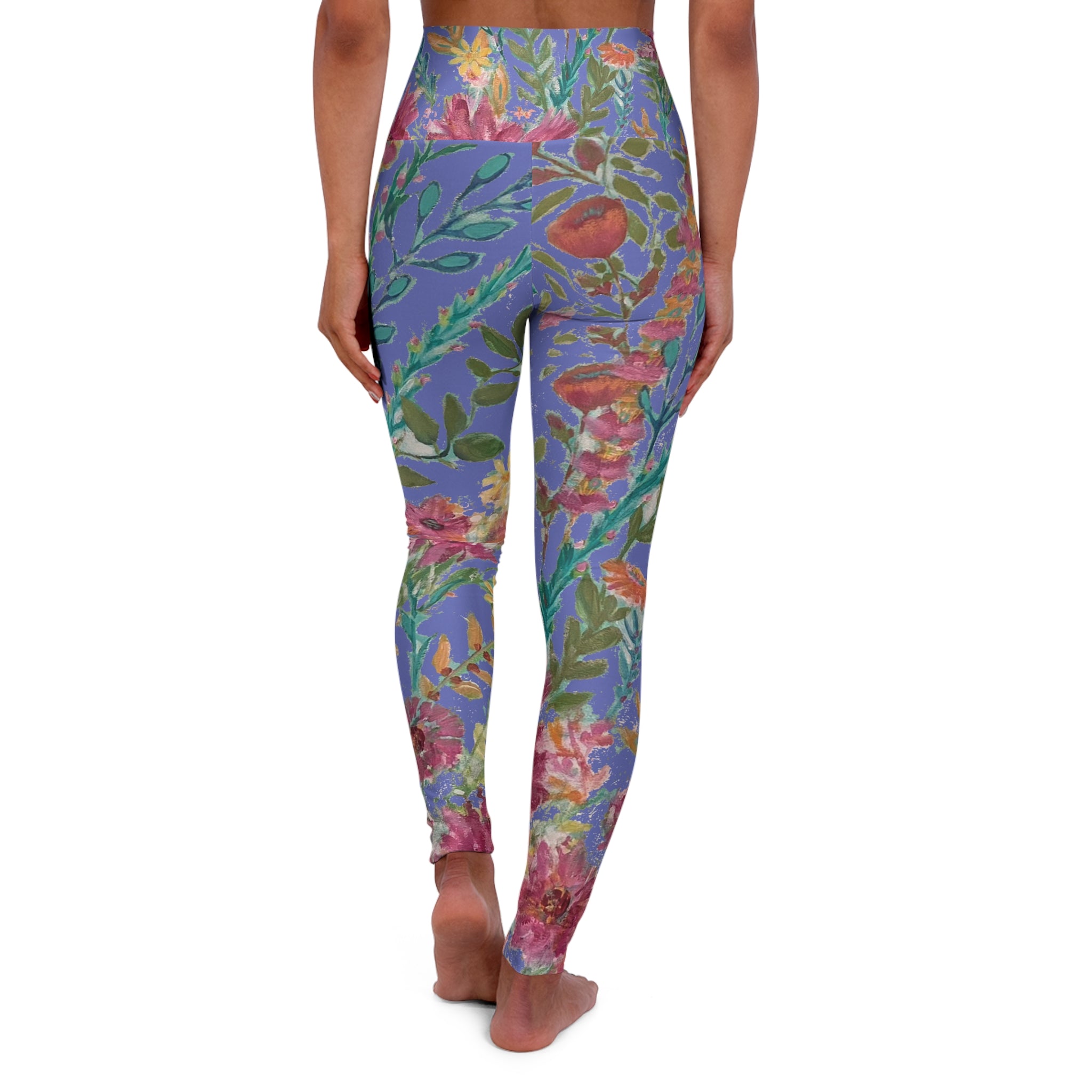 Flower Garden Slate Blue High Waisted Leggings